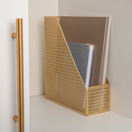 Martha Stewart Ryder Gold Mesh Metal Single Slot Magazine File Holder, Desktop Organizer, 9.75 x 3.75 x 11.5 HH-OHD06-GLD-MS